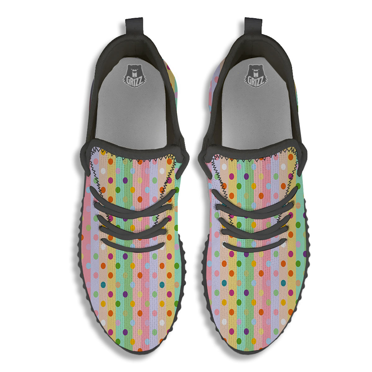 Pastel Polka Dots Print Pattern Black Walking Shoes-grizzshop