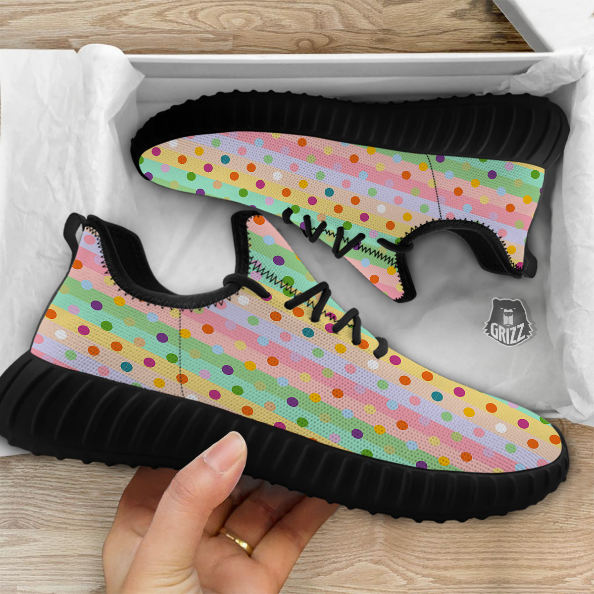 Pastel Polka Dots Print Pattern Black Walking Shoes-grizzshop