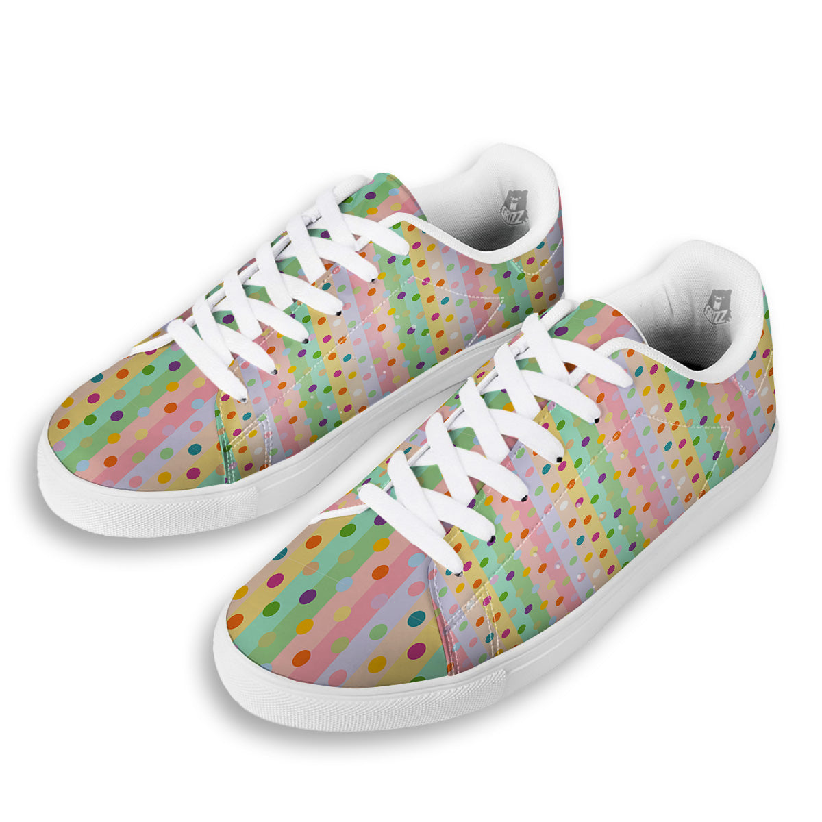 Pastel Polka Dots Print Pattern White Low Top Sneakers-grizzshop