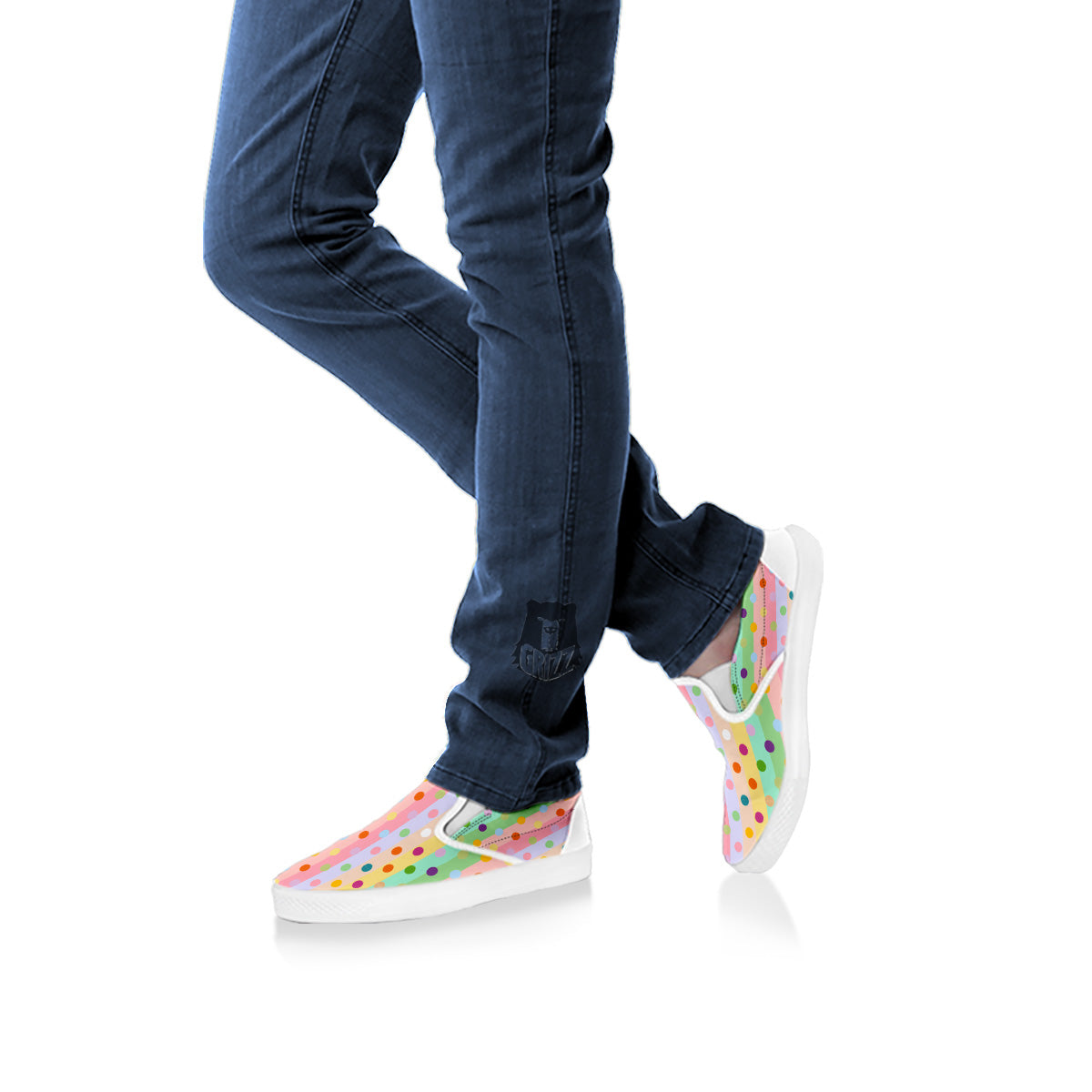 Pastel Polka Dots Print Pattern White Slip On Shoes-grizzshop