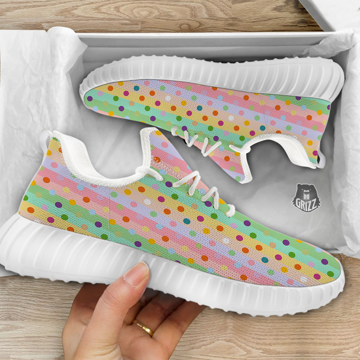 Pastel Polka Dots Print Pattern White Walking Shoes-grizzshop