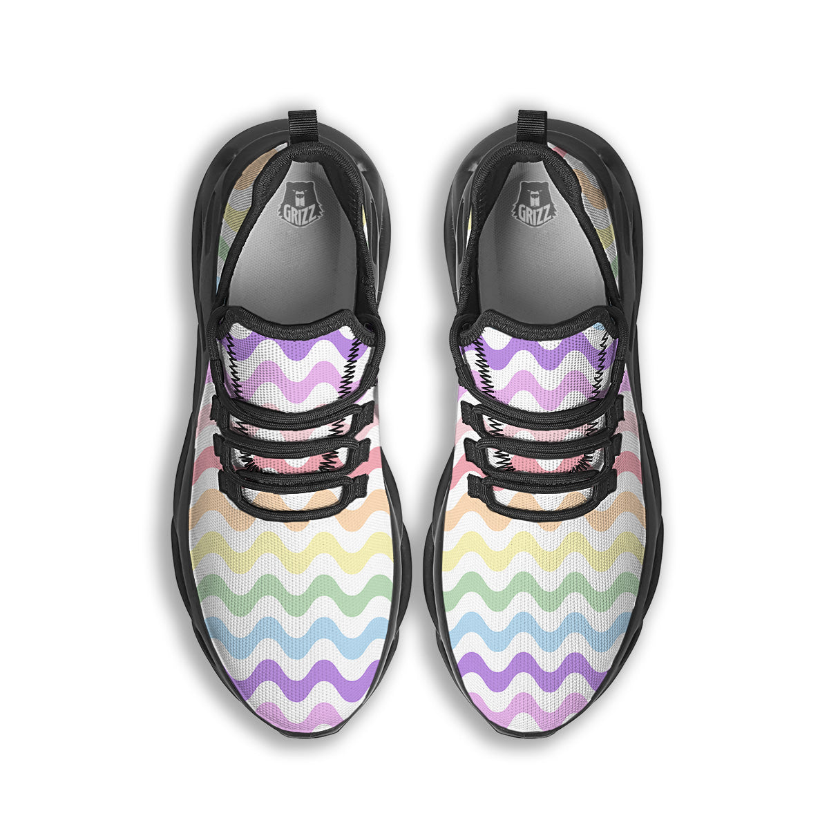 Pastel Wave Striped Print Black Running Shoes-grizzshop