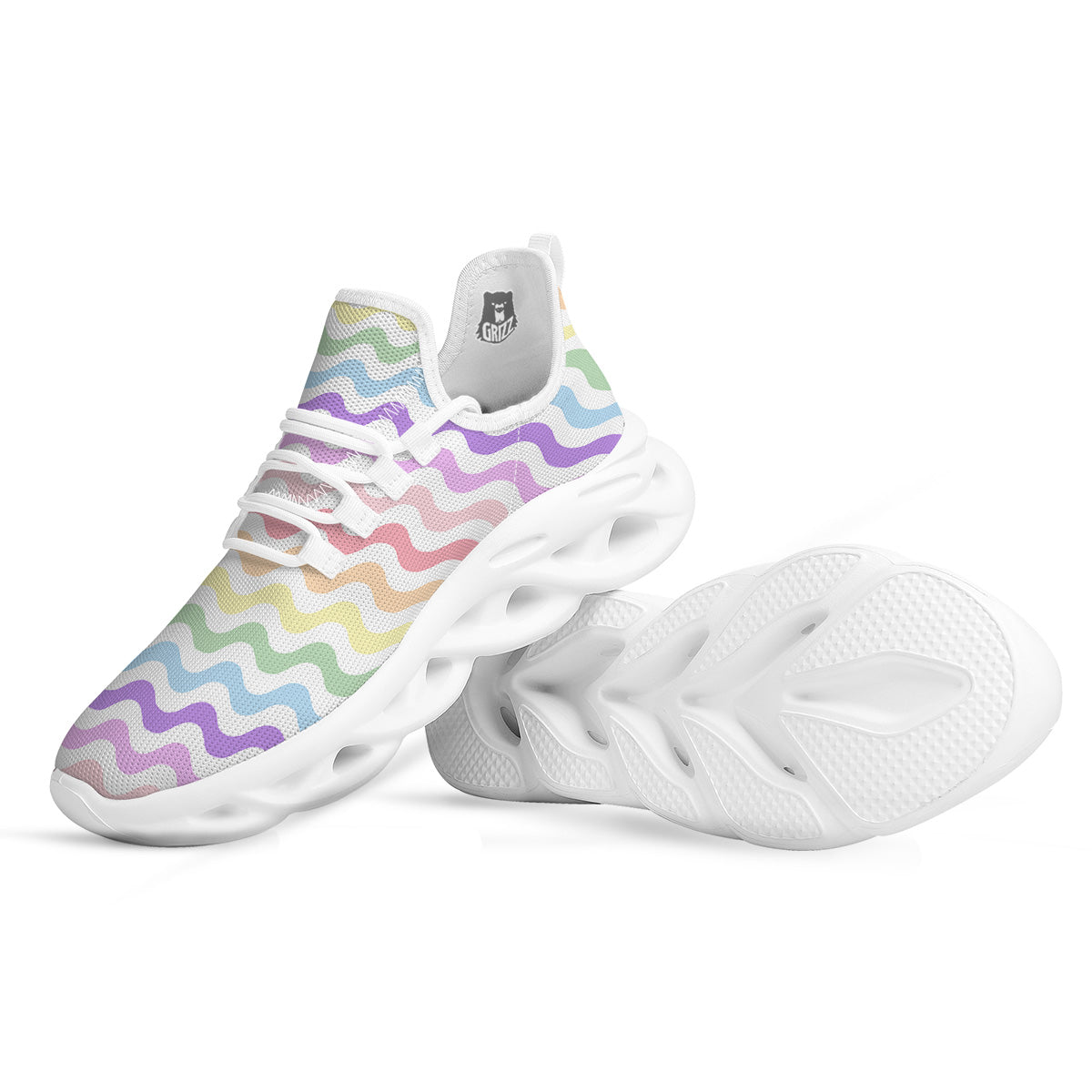 Pastel Wave Striped Print White Running Shoes-grizzshop