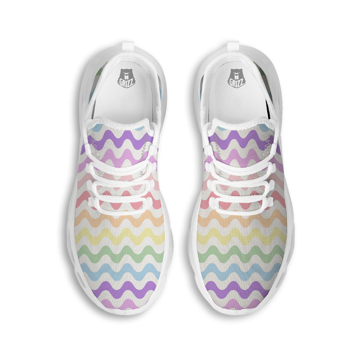 Pastel Wave Striped Print White Running Shoes-grizzshop