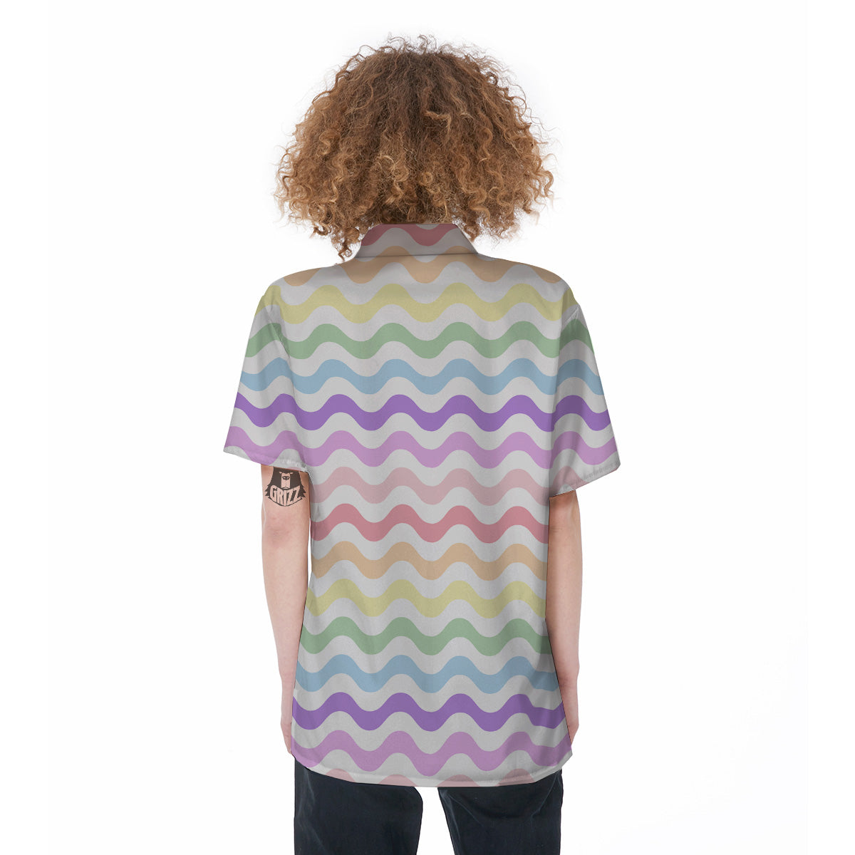 Pastel Wave Striped Print Women's Short Sleeve Shirts-grizzshop