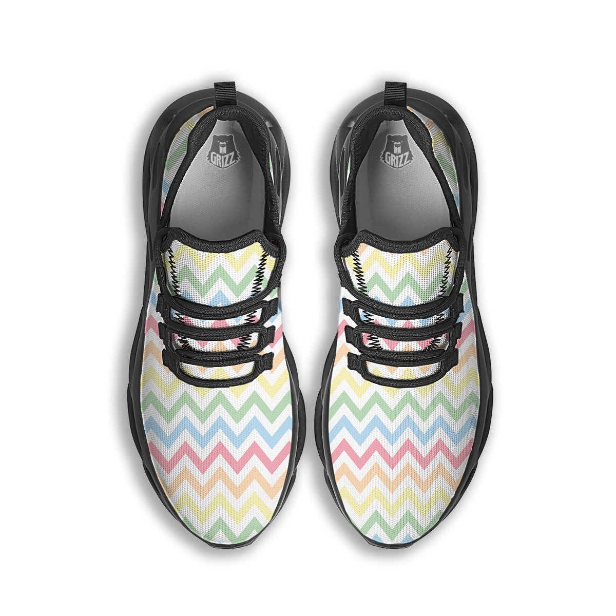 Pastel Zigzag Print Pattern Black Running Shoes-grizzshop