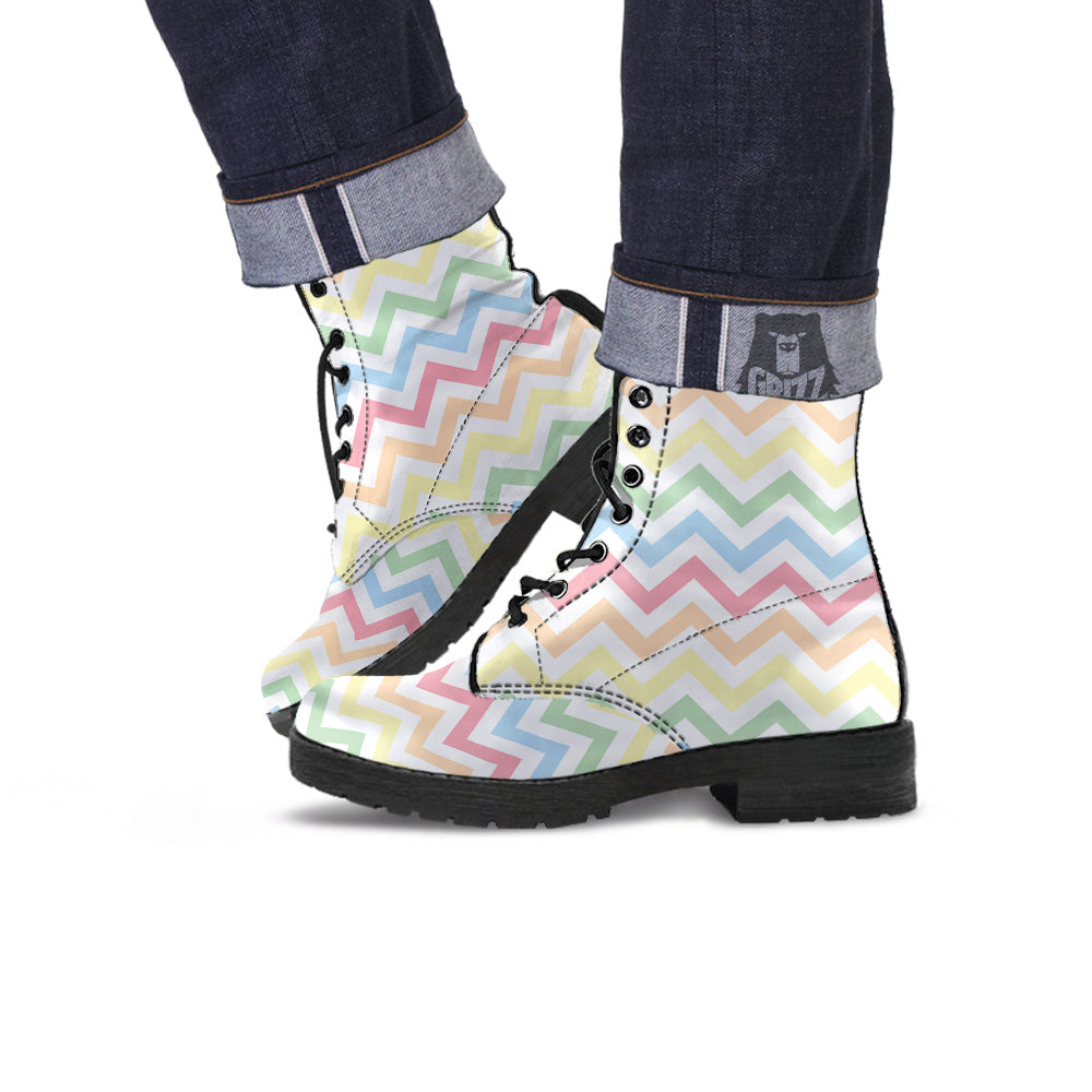 Pastel Zigzag Print Pattern Leather Boots-grizzshop