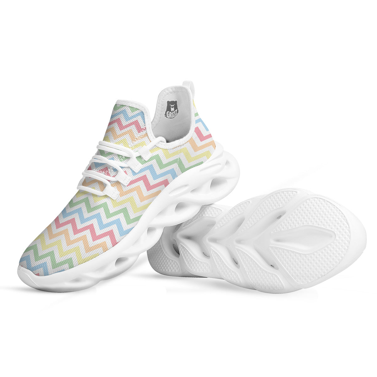 Pastel Zigzag Print Pattern White Running Shoes-grizzshop