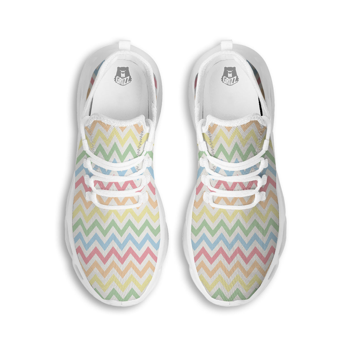 Pastel Zigzag Print Pattern White Running Shoes-grizzshop