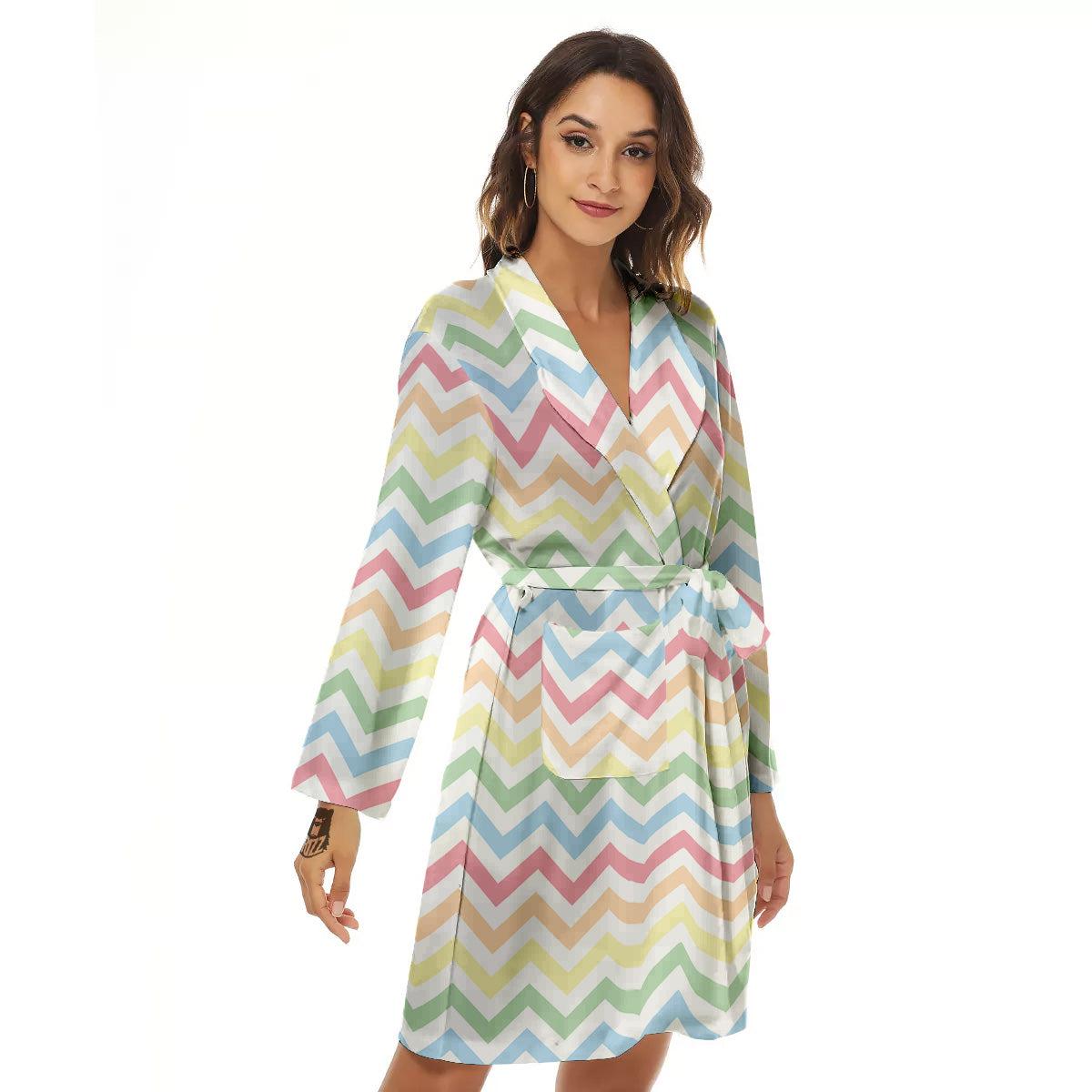 Pastel Zigzag Print Pattern Women's Robe-grizzshop