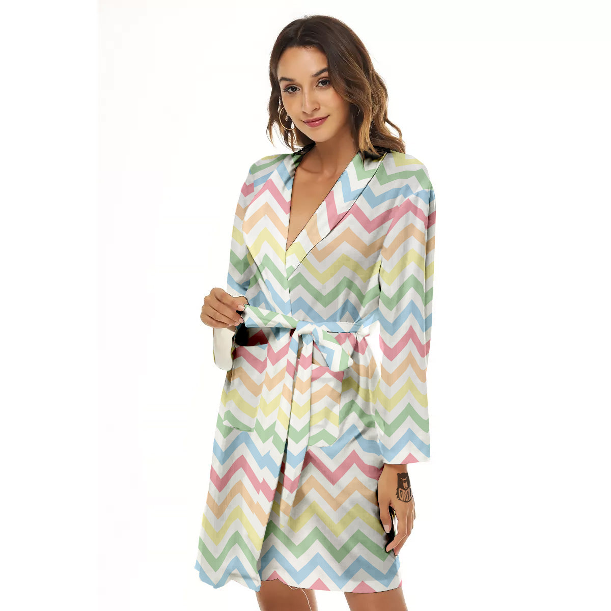 Pastel Zigzag Print Pattern Women's Robe-grizzshop