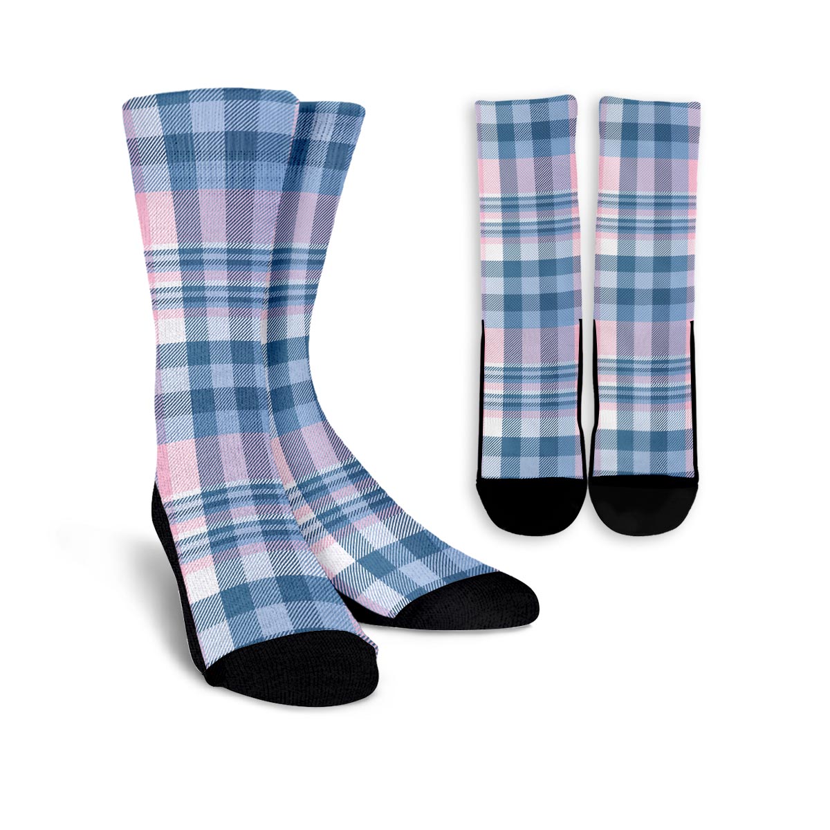 Pastel Blue And Pink Plaid Tartan Unisex Socks-grizzshop