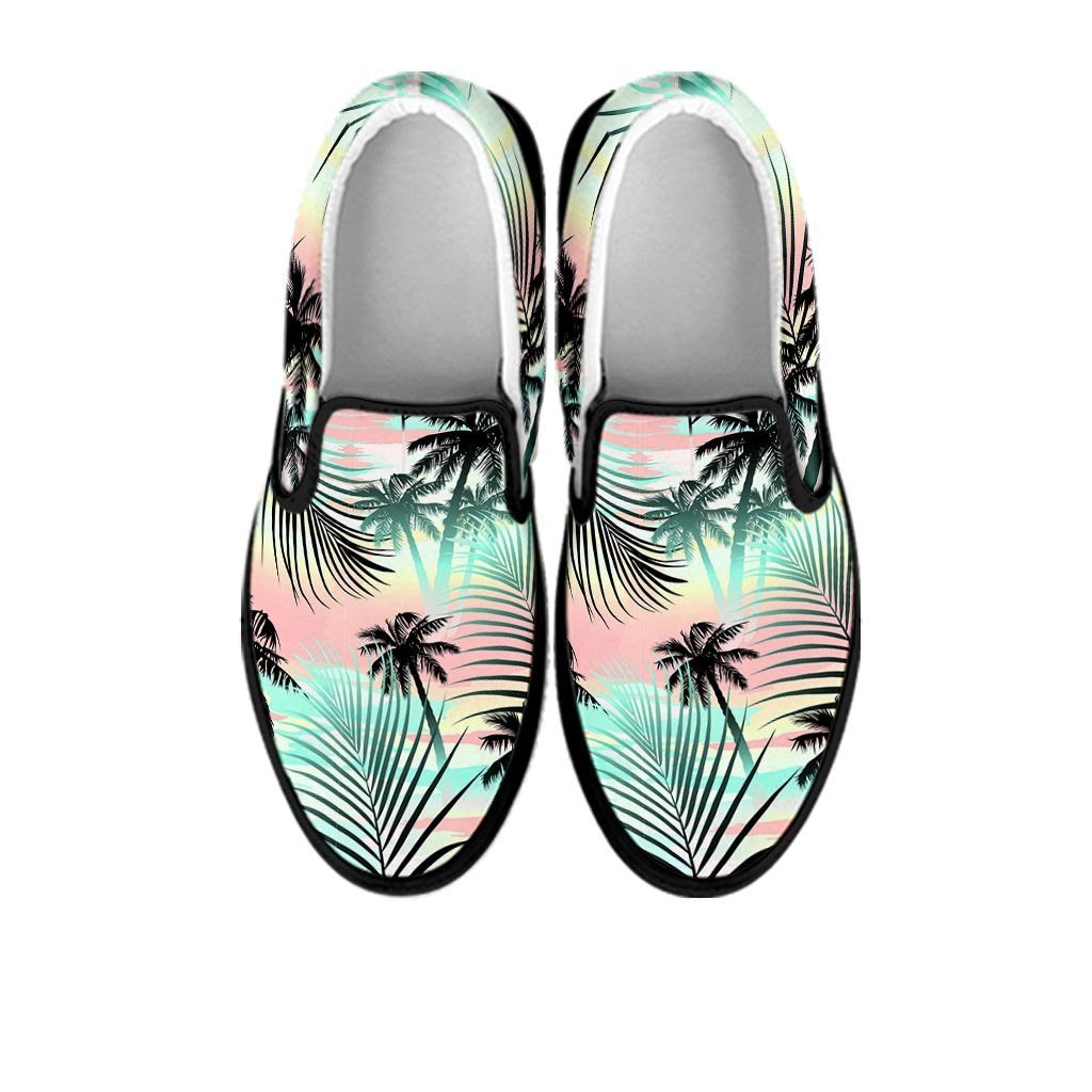 Pastel Palm Tree Hawaiian Print Men's Slip On Sneakers-grizzshop