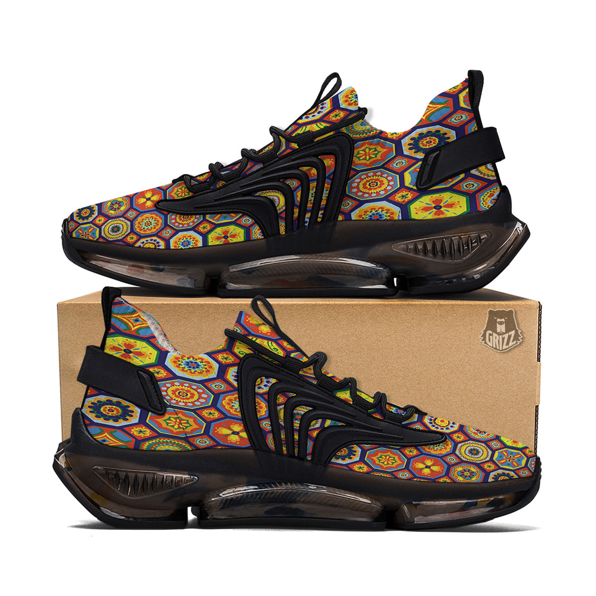 Patchwork Abstract Floral Colorful Print Pattern Black Gym Shoes-grizzshop