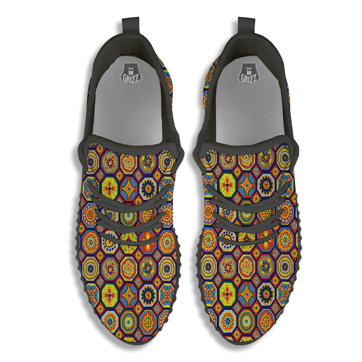 Patchwork Abstract Floral Colorful Print Pattern Black Walking Shoes-grizzshop