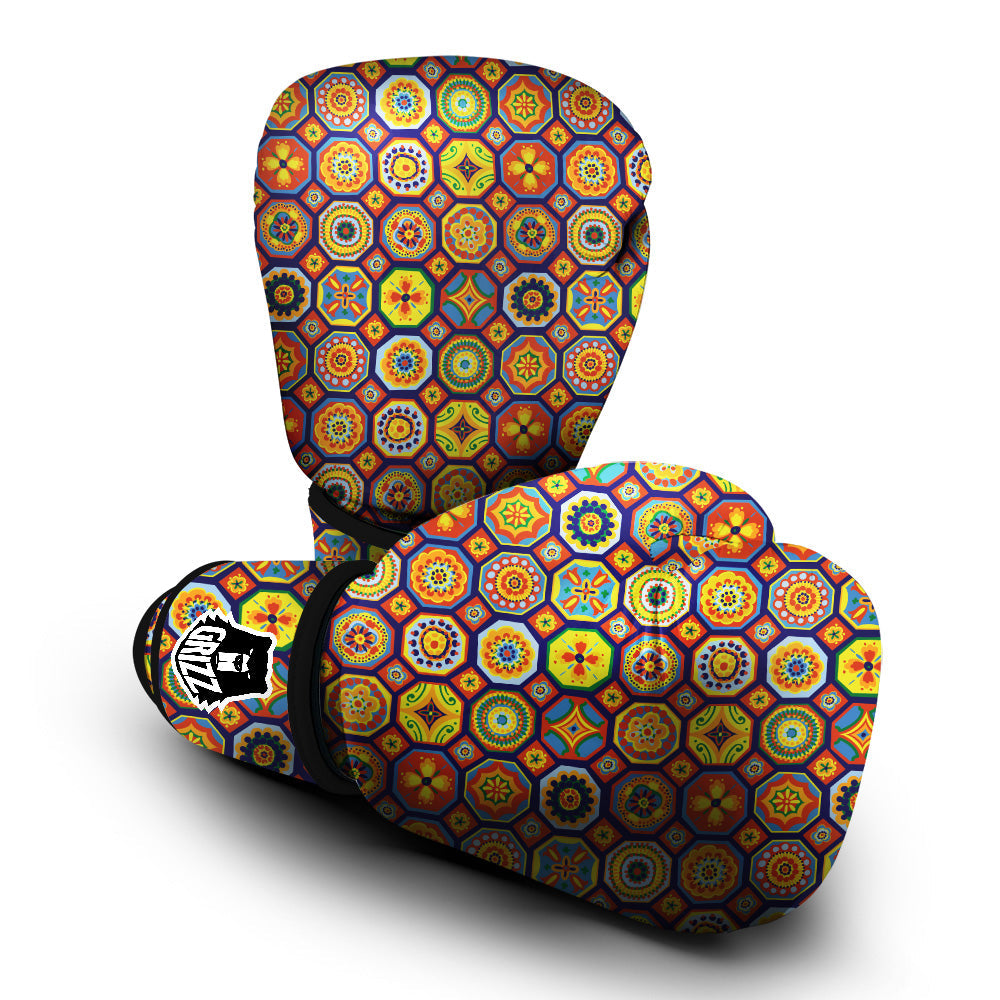 Patchwork Abstract Floral Colorful Print Pattern Boxing Gloves-grizzshop