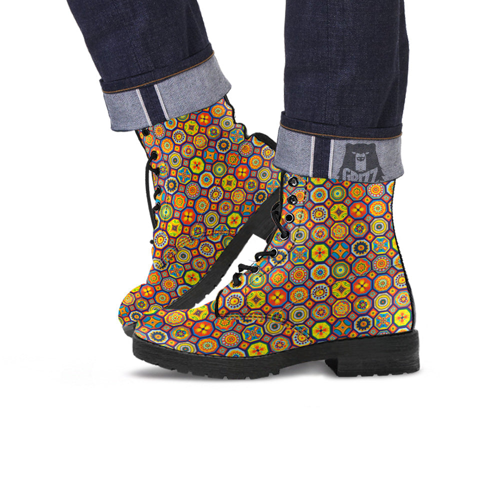 Patchwork Abstract Floral Colorful Print Pattern Leather Boots-grizzshop