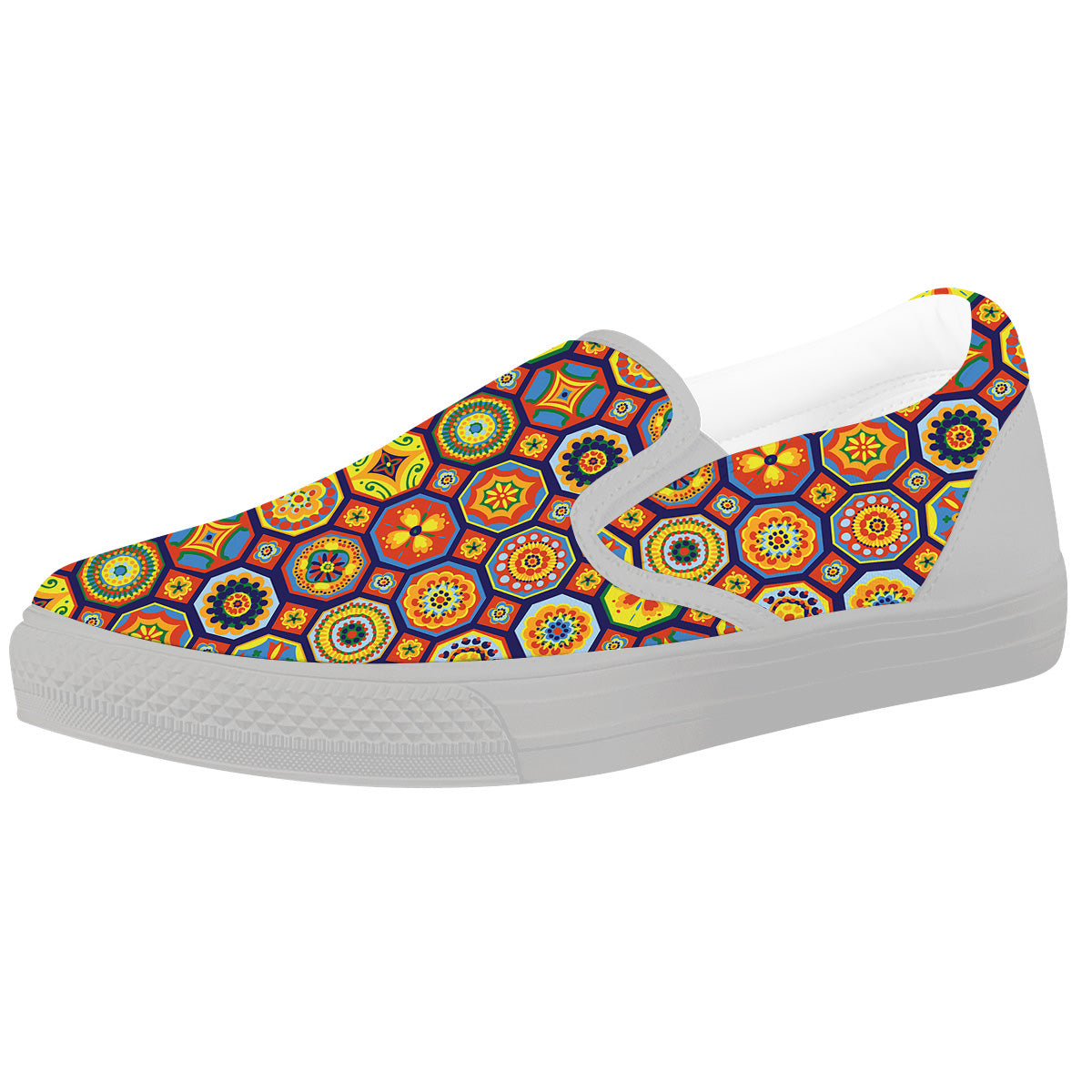 Patchwork Abstract Floral Colorful Print Pattern White Slip On Shoes-grizzshop