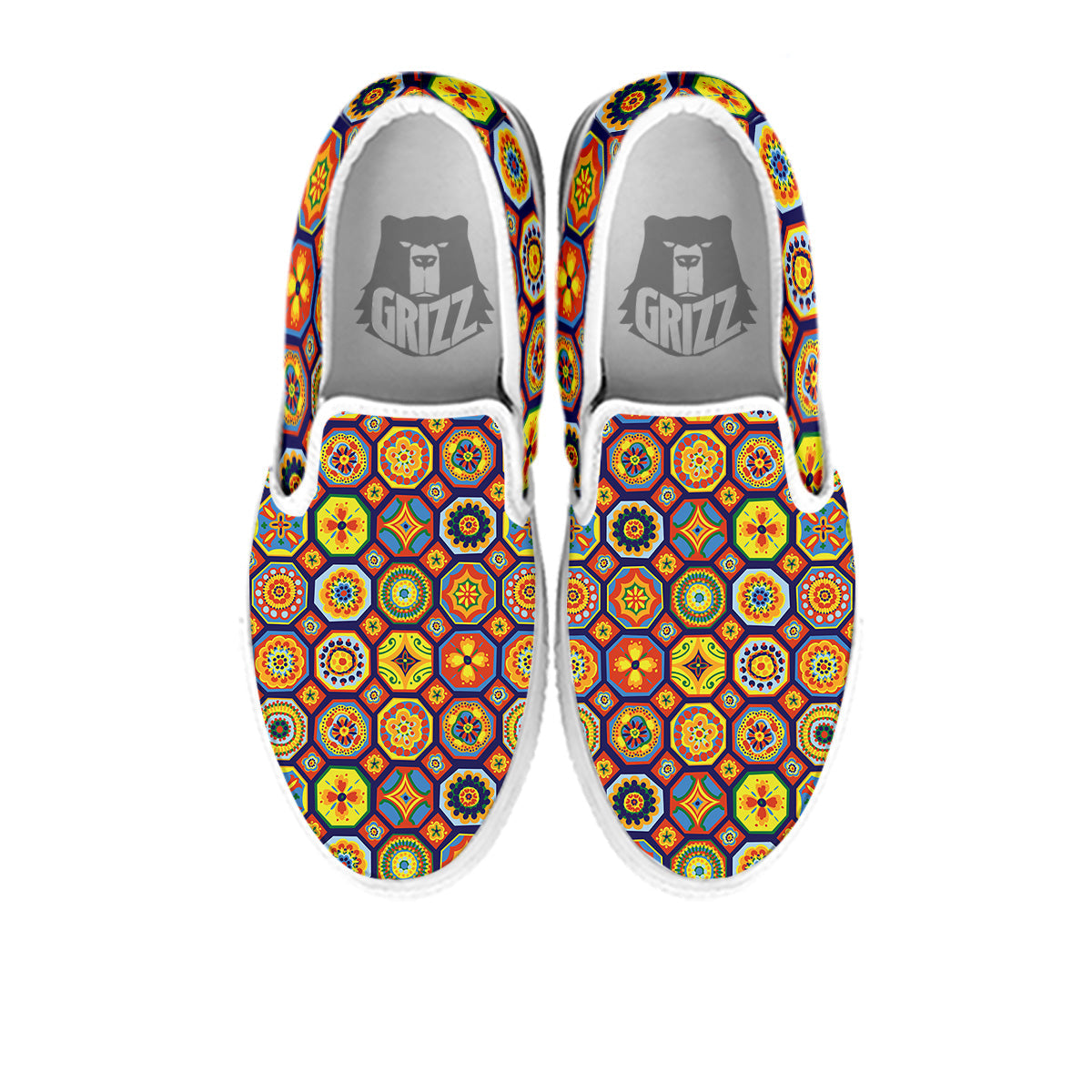 Patchwork Abstract Floral Colorful Print Pattern White Slip On Shoes-grizzshop
