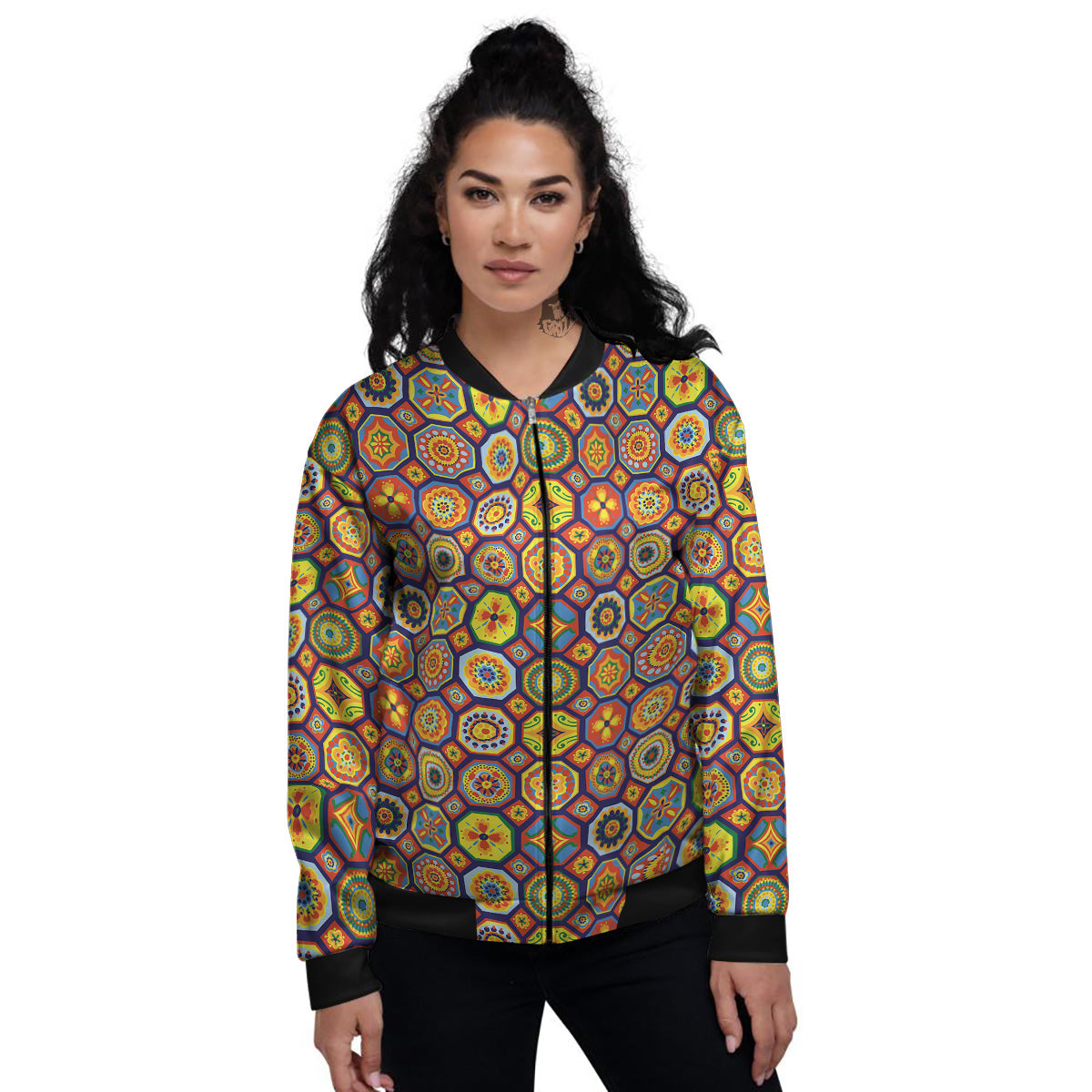 Patchwork Abstract Floral Colorful Print Pattern Women's Bomber Jacket-grizzshop
