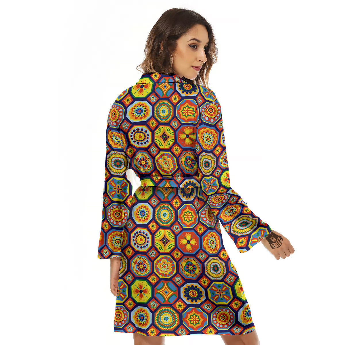 Patchwork Abstract Floral Colorful Print Pattern Women's Robe-grizzshop