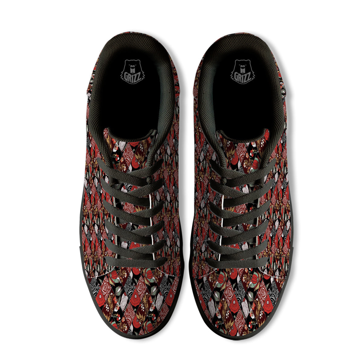 Patchwork Abstract Flower Print Pattern Black Low Top Sneakers-grizzshop