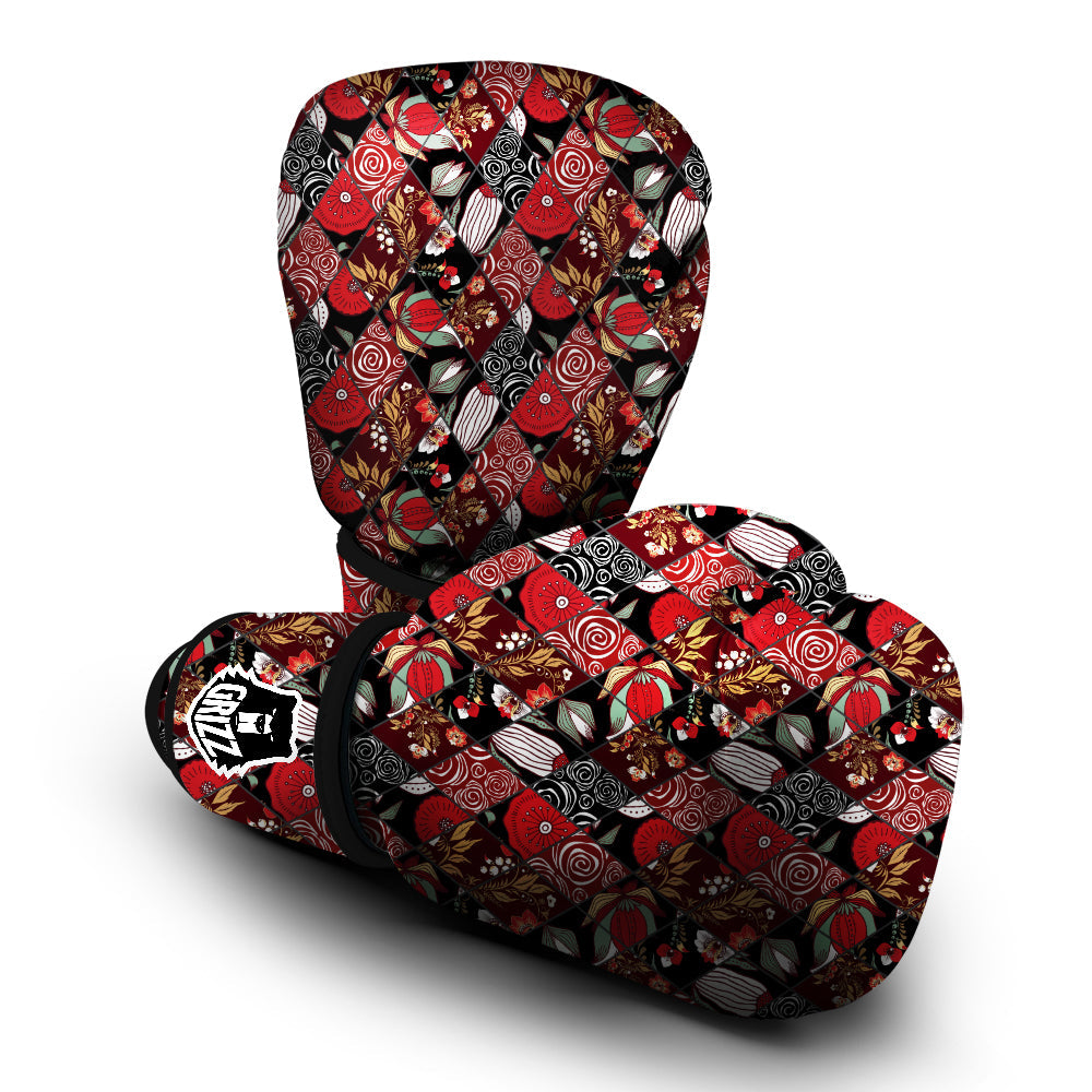 Patchwork Abstract Flower Print Pattern Boxing Gloves-grizzshop