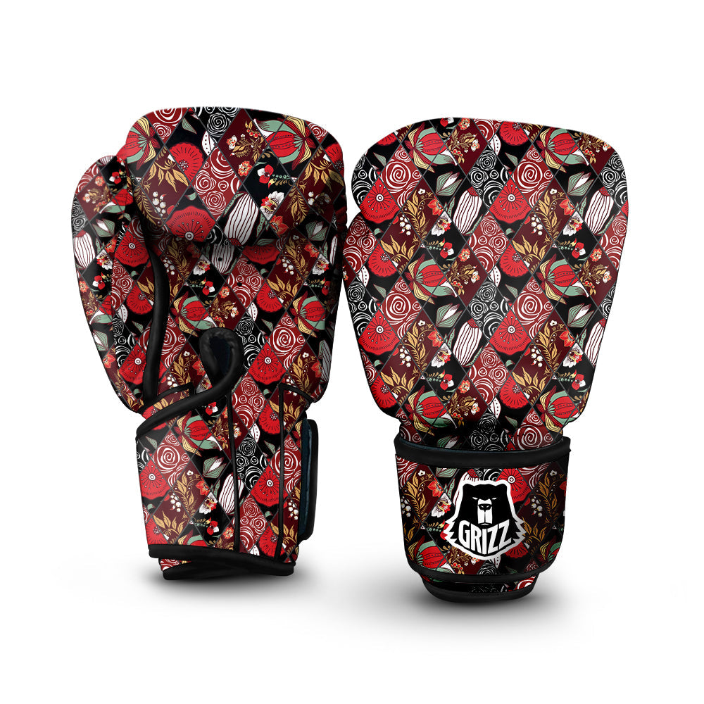 Patchwork Abstract Flower Print Pattern Boxing Gloves-grizzshop