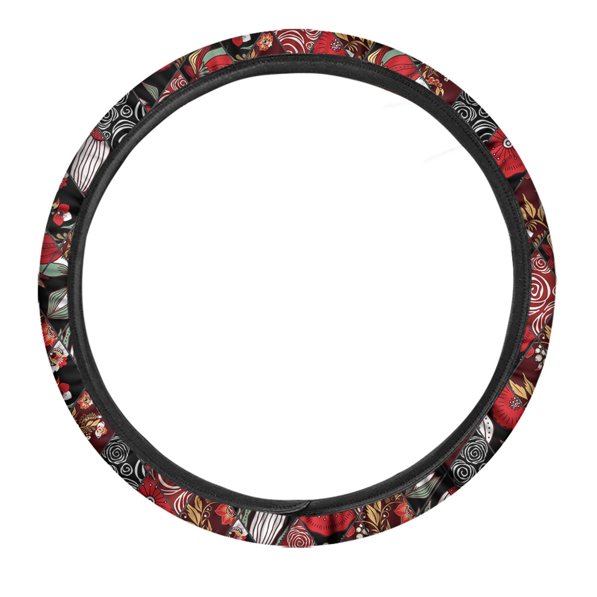 Patchwork Abstract Flower Print Pattern Car Steering Wheel Cover-grizzshop