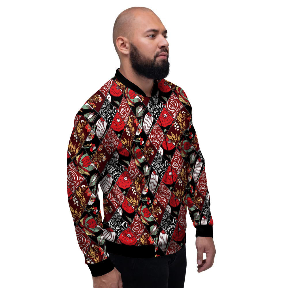Patchwork Abstract Flower Print Pattern Men's Bomber Jacket-grizzshop
