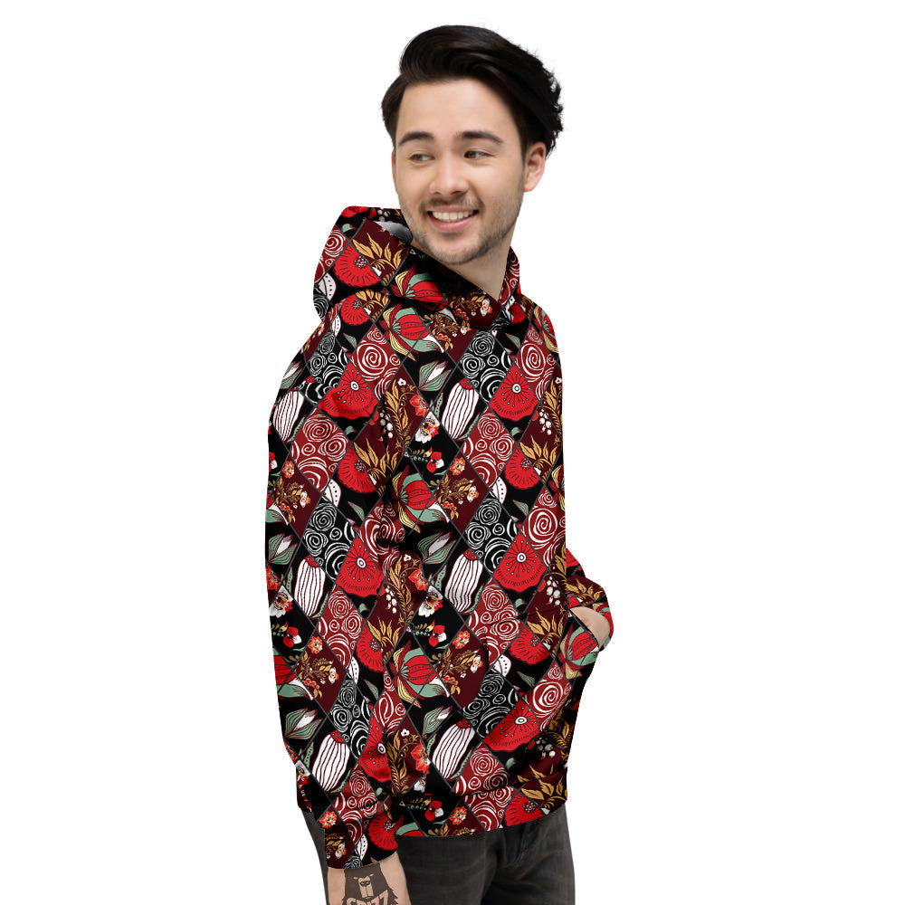 Patchwork Abstract Flower Print Pattern Men's Hoodie-grizzshop