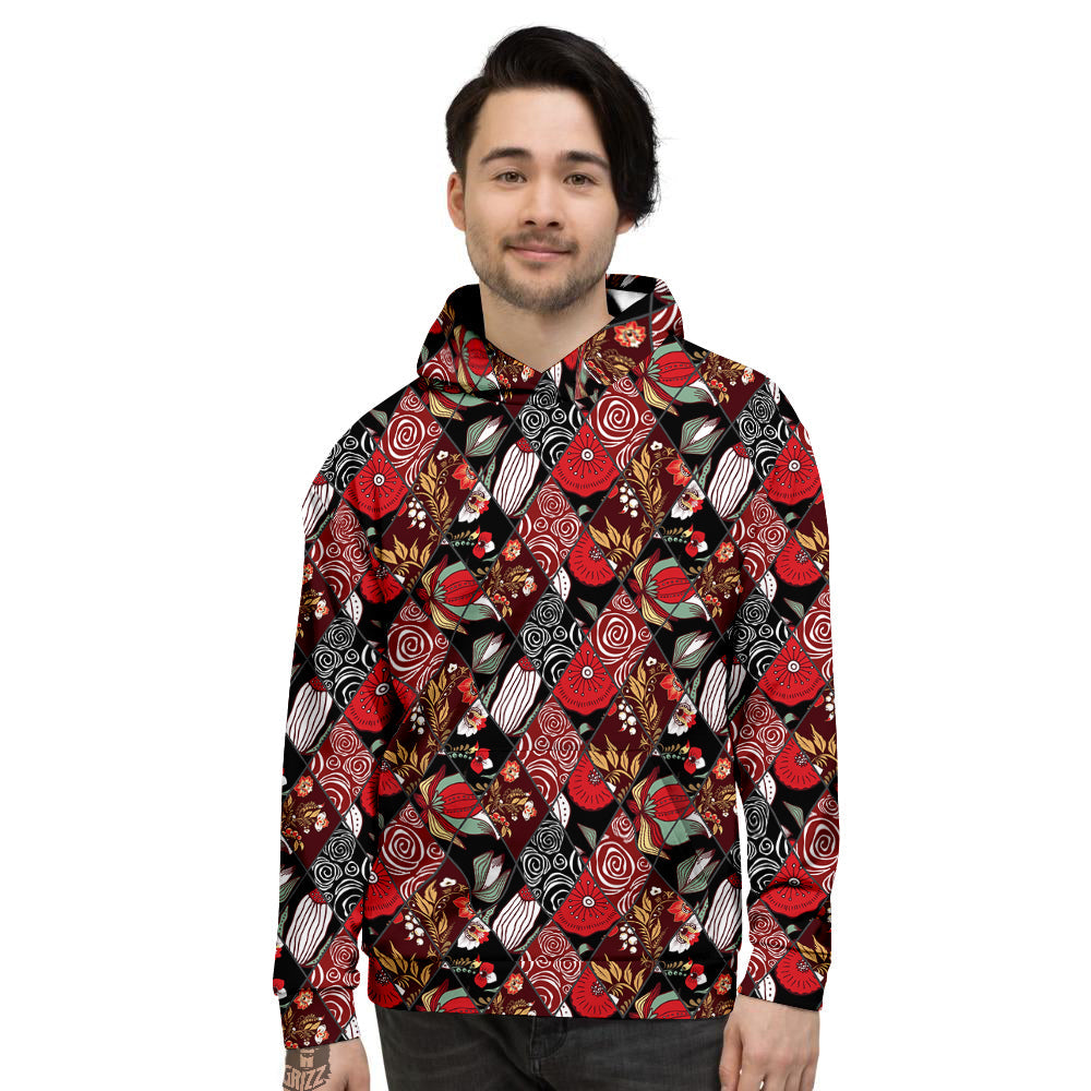 Patchwork Abstract Flower Print Pattern Men's Hoodie-grizzshop