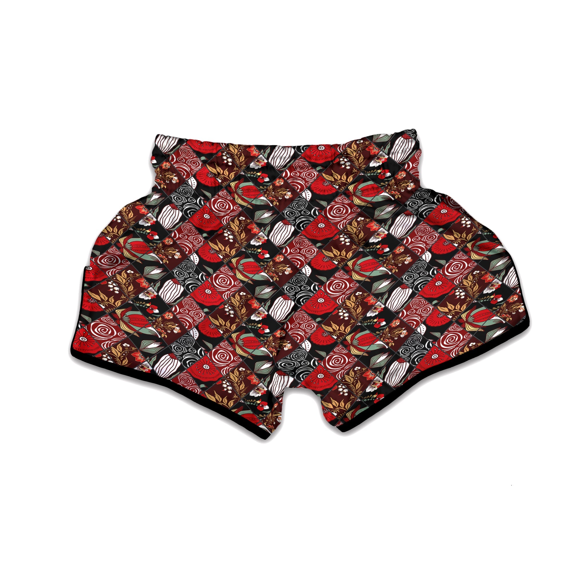 Patchwork Abstract Flower Print Pattern Muay Thai Boxing Shorts-grizzshop