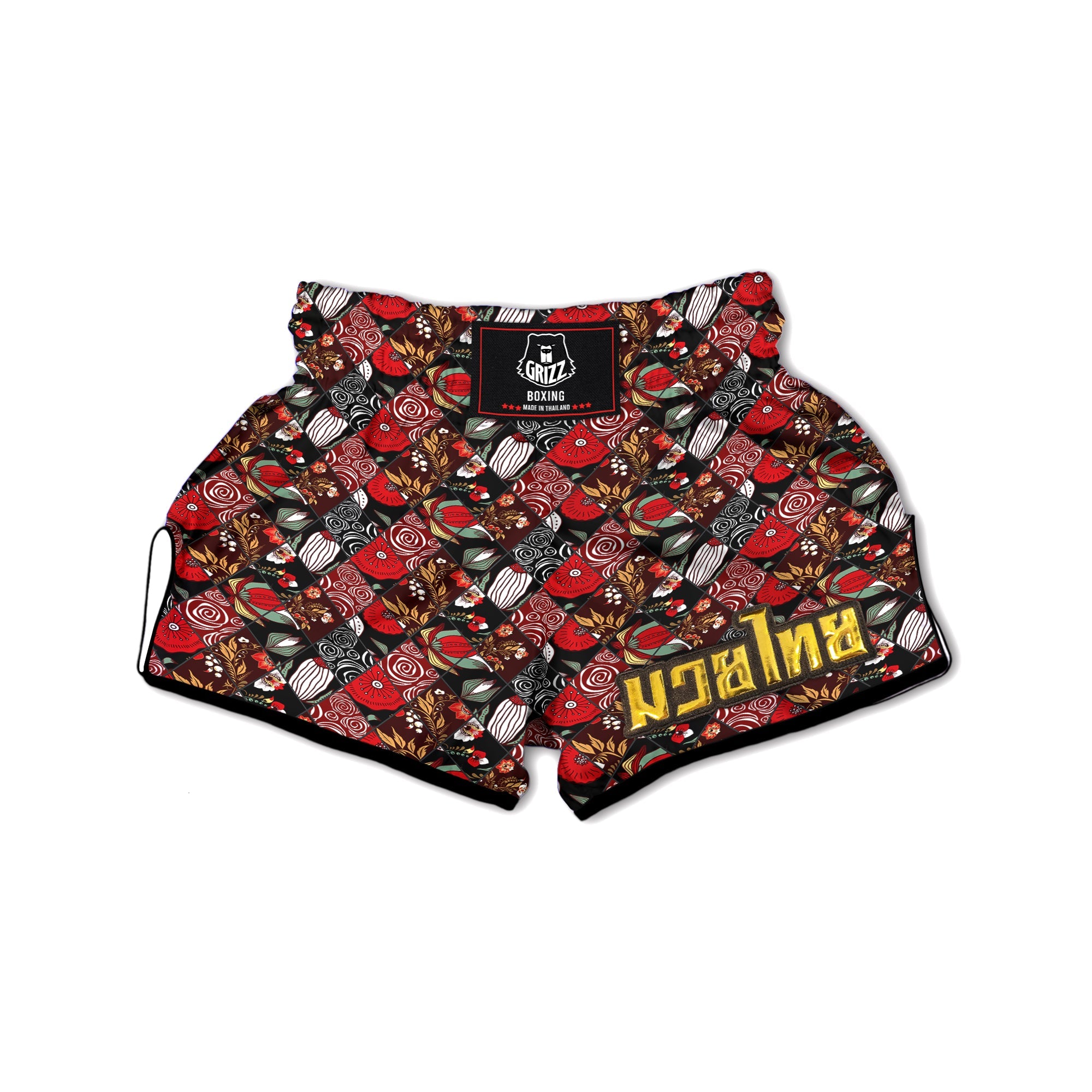 Patchwork Abstract Flower Print Pattern Muay Thai Boxing Shorts-grizzshop