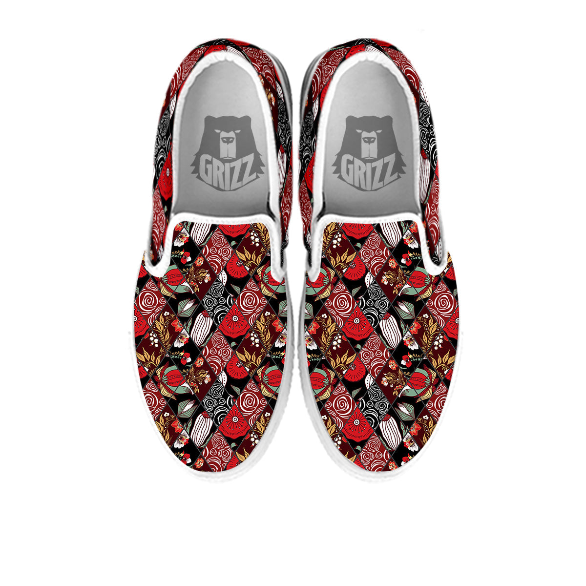 Patchwork Abstract Flower Print Pattern White Slip On Shoes-grizzshop