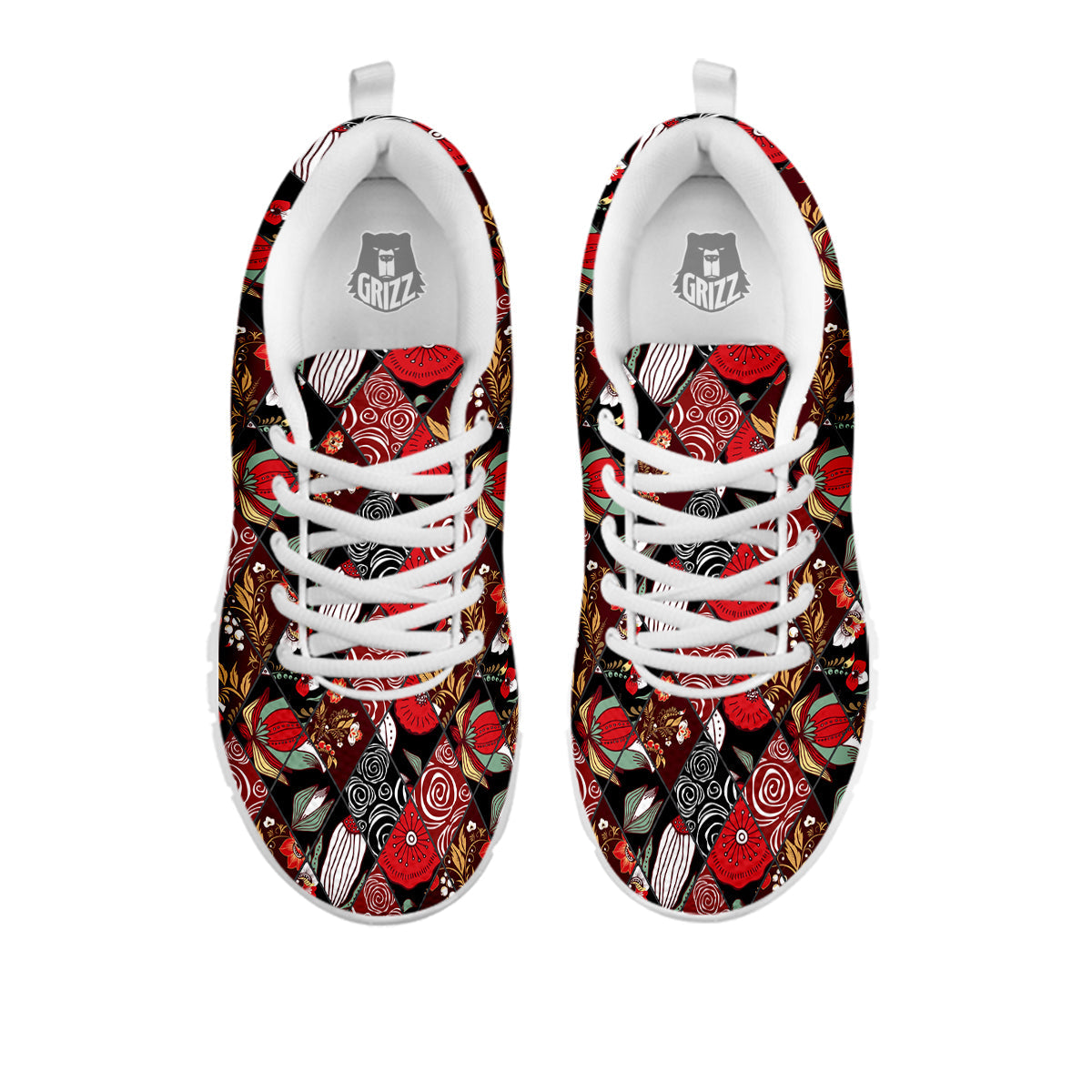Patchwork Abstract Flower Print Pattern White Sneaker-grizzshop