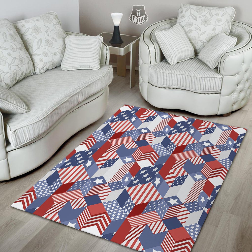 Patchwork American Patriotic Print Floor Mat-grizzshop