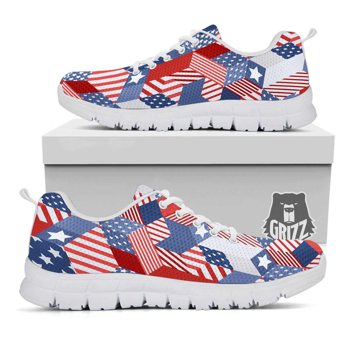 Patchwork American Patriotic Print White Sneaker-grizzshop