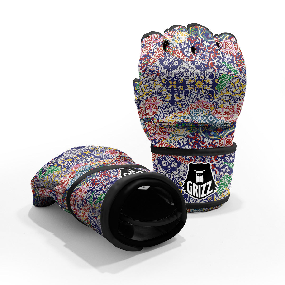 Patchwork Azulejos Tiles Print Pattern MMA Gloves-grizzshop