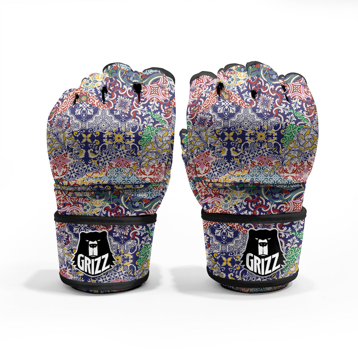 Patchwork Azulejos Tiles Print Pattern MMA Gloves-grizzshop