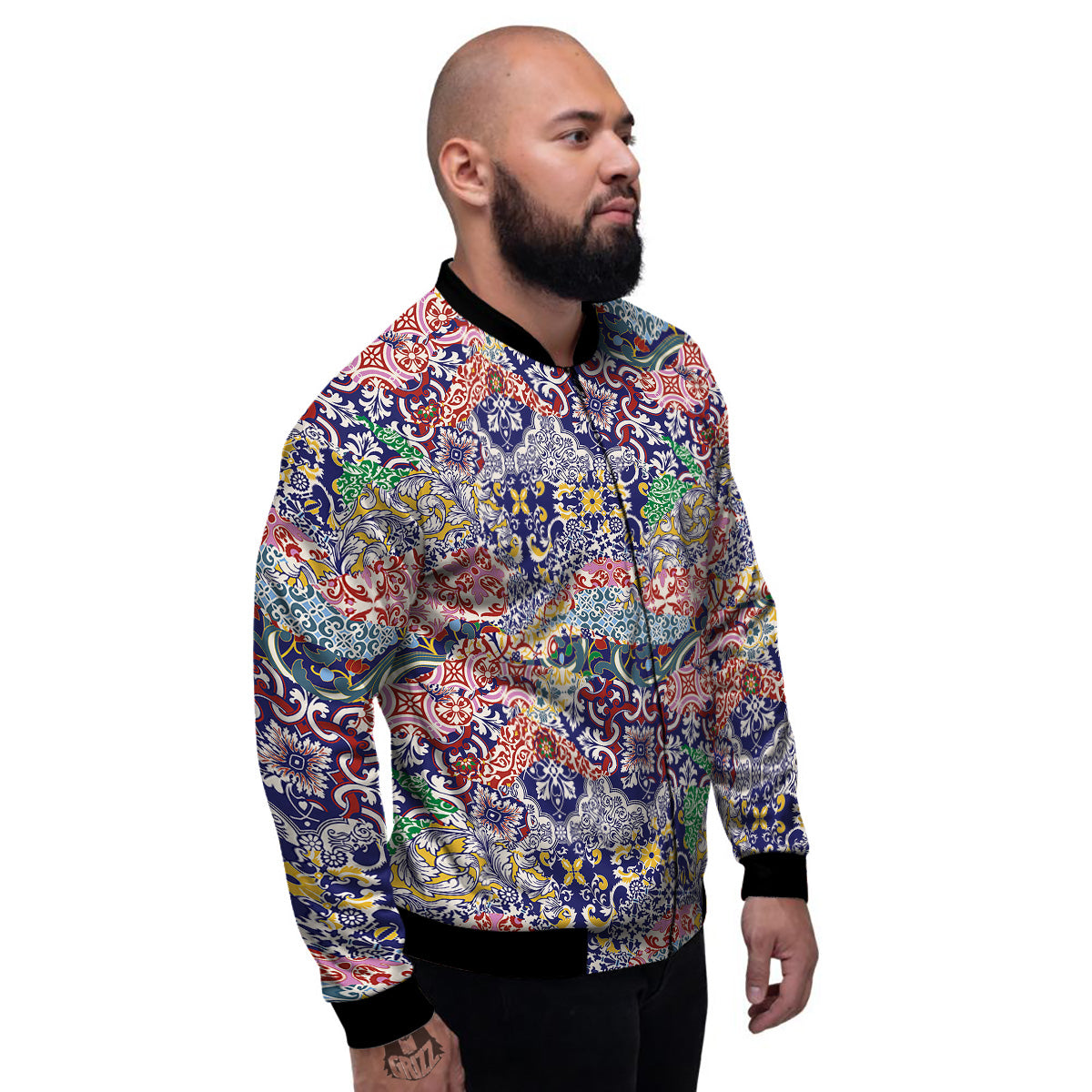 Patchwork Azulejos Tiles Print Pattern Men's Bomber Jacket-grizzshop