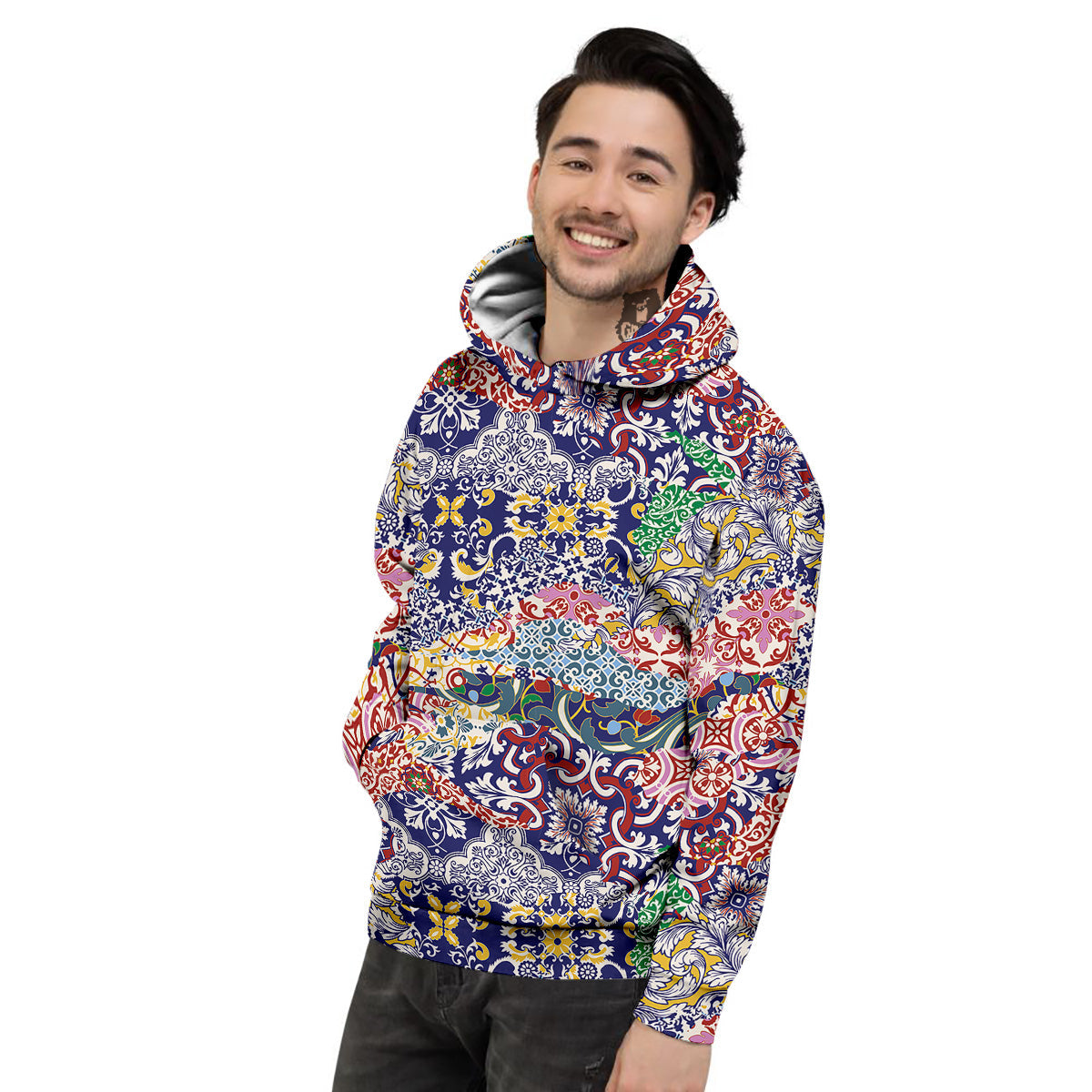 Patchwork Azulejos Tiles Print Pattern Men's Hoodie-grizzshop