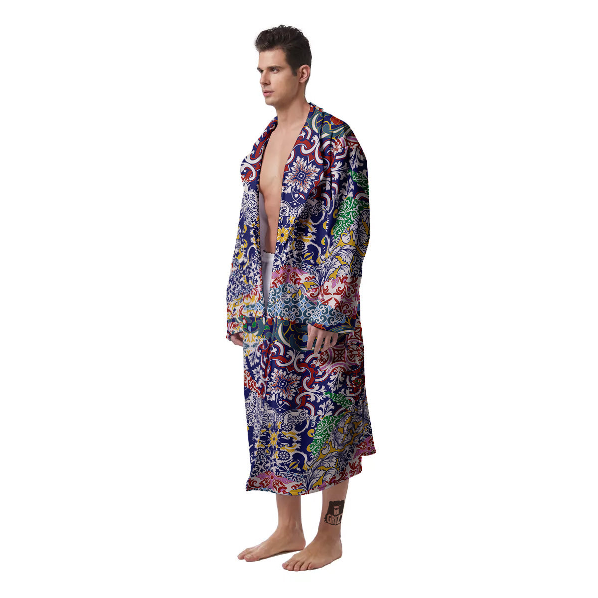 Patchwork Azulejos Tiles Print Pattern Men's Robe-grizzshop