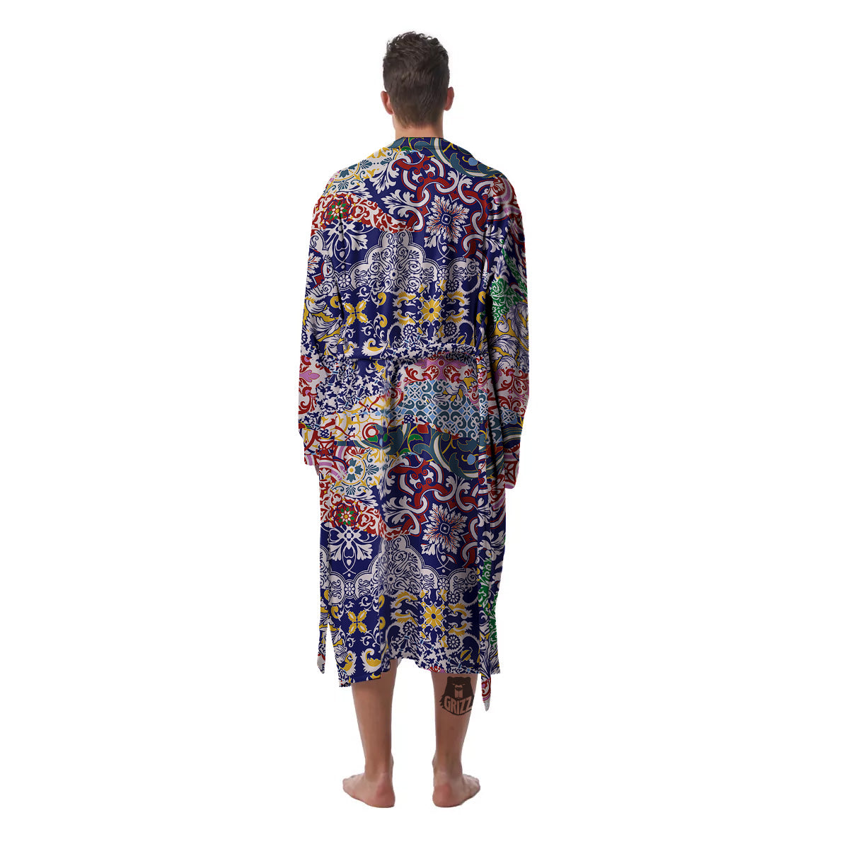Patchwork Azulejos Tiles Print Pattern Men's Robe-grizzshop