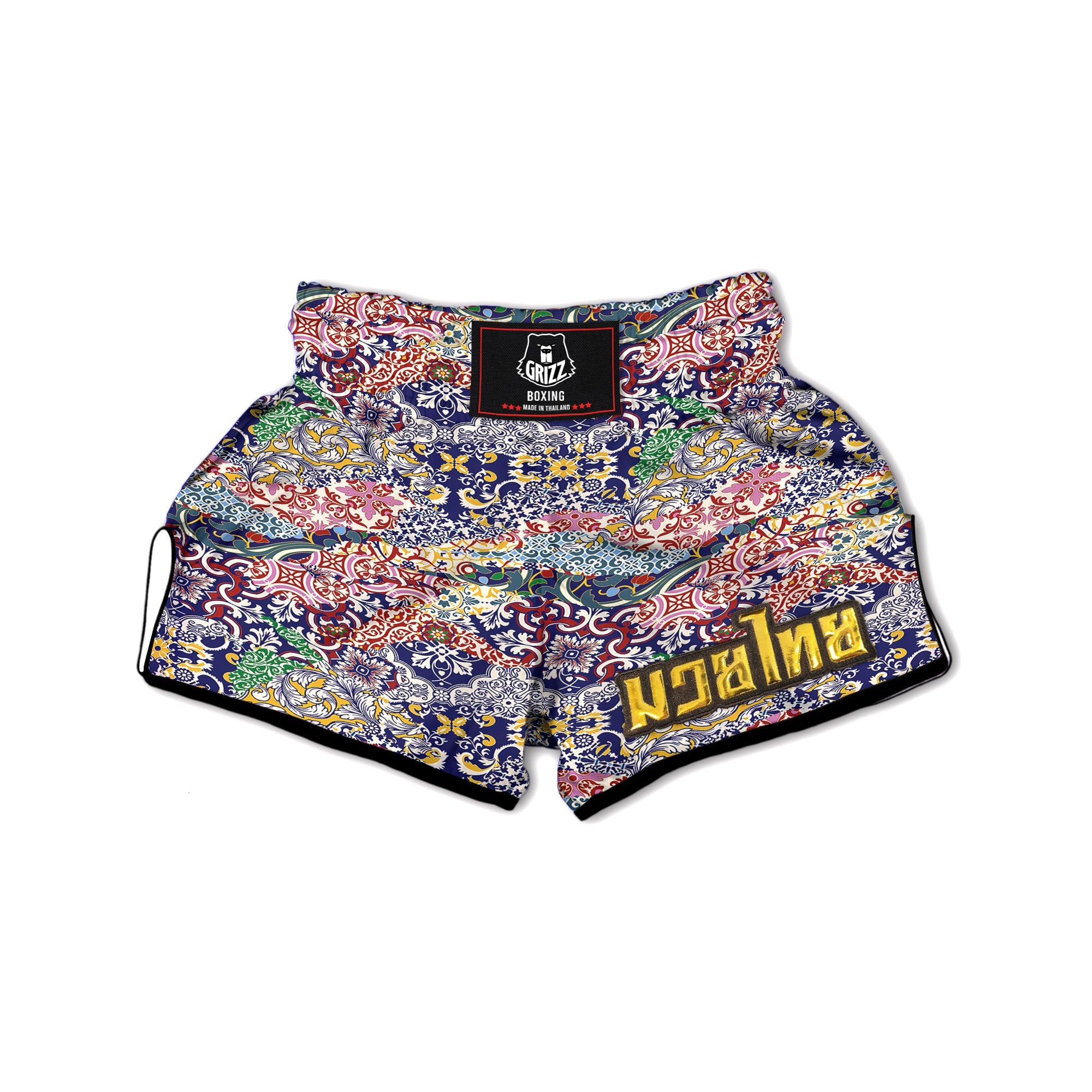 Patchwork Azulejos Tiles Print Pattern Muay Thai Boxing Shorts-grizzshop