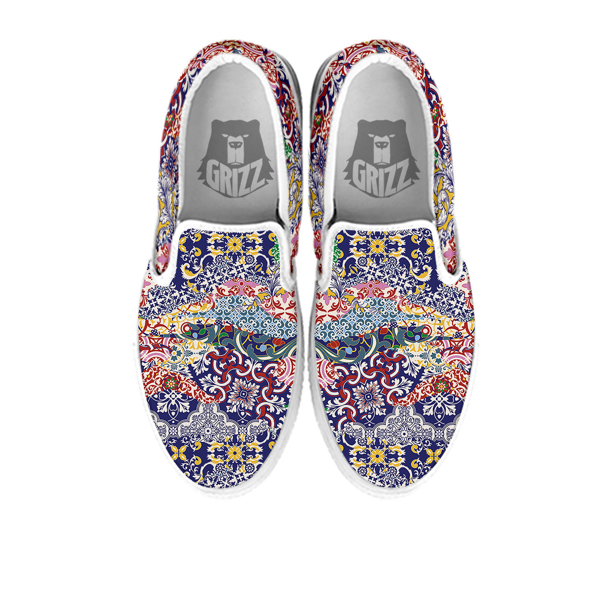 Patchwork Azulejos Tiles Print Pattern White Slip On Shoes-grizzshop