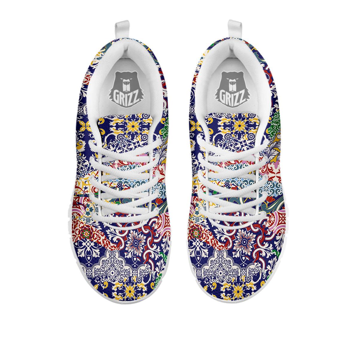 Patchwork Azulejos Tiles Print Pattern White Sneaker-grizzshop