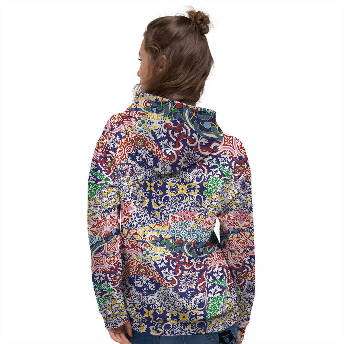 Patchwork Azulejos Tiles Print Pattern Women's Hoodie-grizzshop