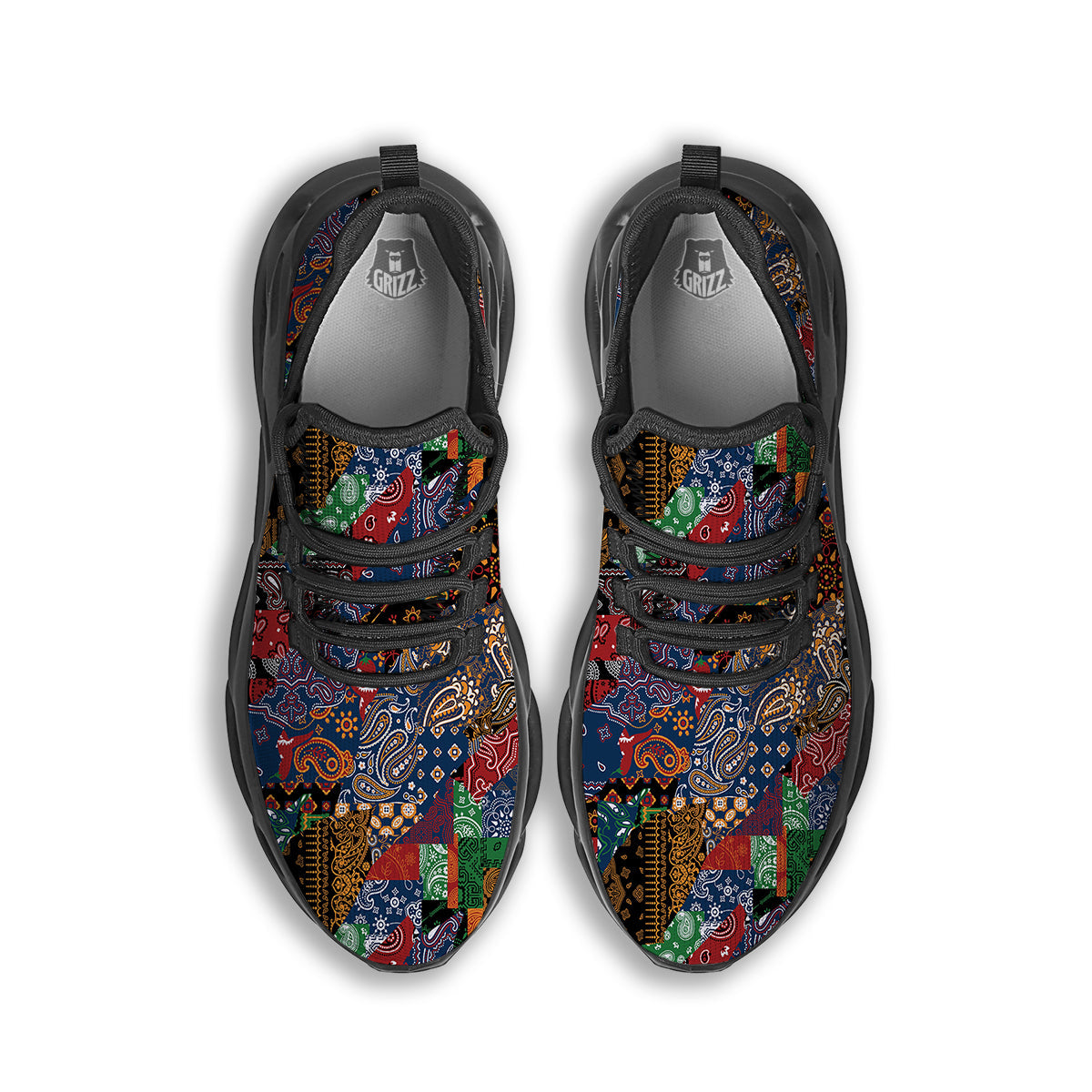 Patchwork Bandanna Print Pattern Black Running Shoes-grizzshop