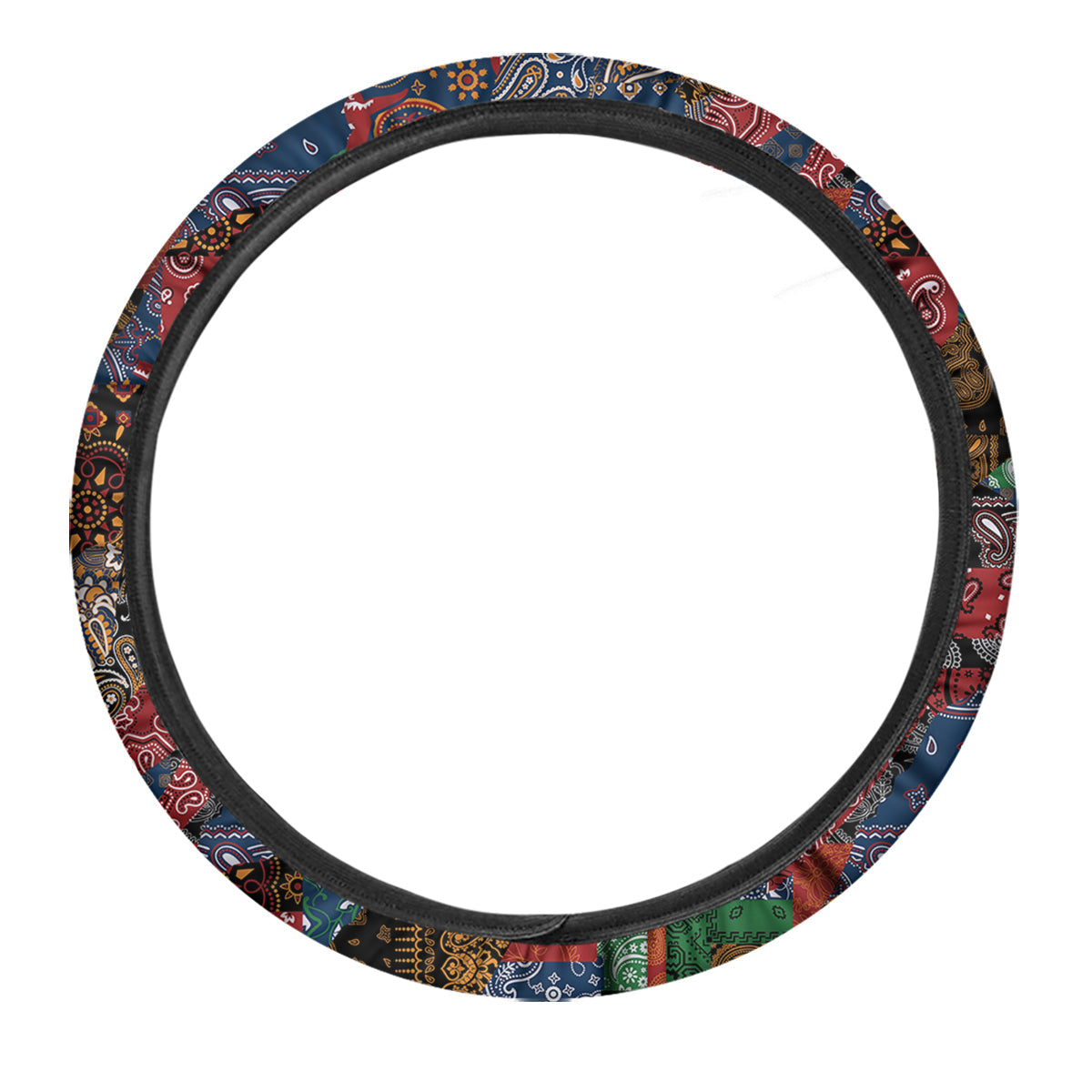 Patchwork Bandanna Print Pattern Car Steering Wheel Cover-grizzshop